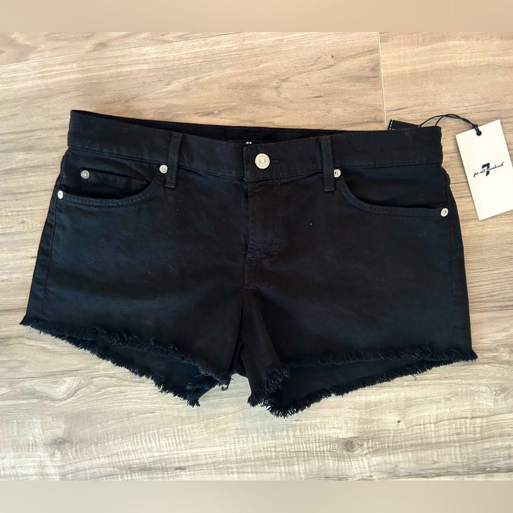 7 for all mankind black frayed jean shorts